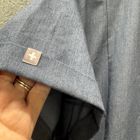 Figs Inala Scrub Top Womens XL Heather Denim Blue Color #3939 V-Neck + Pockets - Picture 4 of 7